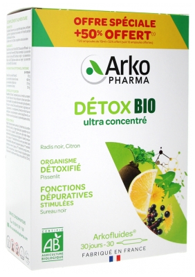 Arkopharma Arkofluides Détox Bio 20 Ampoules + 10 Ampoules Offertes