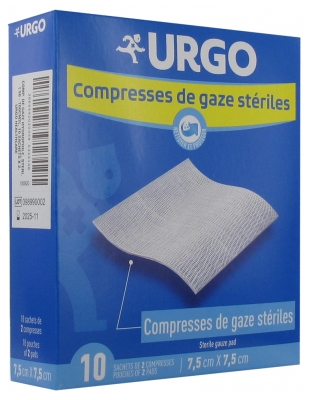 Urgo Sterile Gauze Compresses 7,5cm x 7,5cm 10 Sachets of 2 Compresses