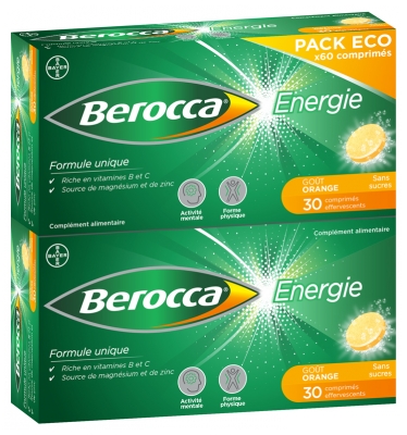 Berocca Énergie Goût Orange 60 Comprimés Effervescents Sans Sucres Pack Eco