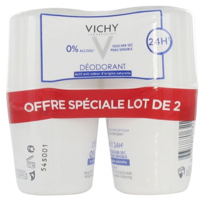 Vichy Déodorant 24H Toucher Sec Peau Sensible Roll-On Lot de 2 x 50 ml