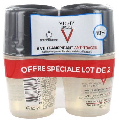 Vichy Homme Desodorante Antitranspirante 48H Antimarcas Roll-On Lote de 2 x 50 ml
