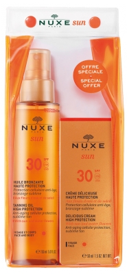 Nuxe Sun Tanning Oil For Face and Body SPF30 150ml + Sun Delicious Cream For Face High Protection SPF30 50ml
