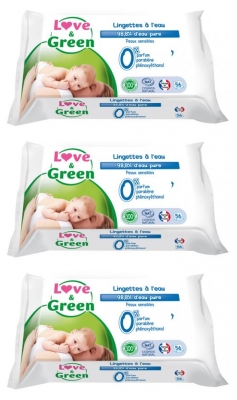 Love & Green Water Wipes 3 x 56 Wipes