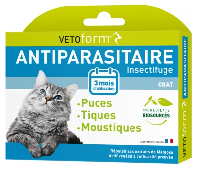 Vetoform Antiparasitaire Insectifuge Chat 3 Pipettes de 1 ml
