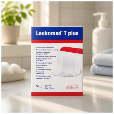 Essity Leukomed T Plus 5 Sterilūs Skaidrūs Sugeriami Tvarsčiai 8 x 10 cm