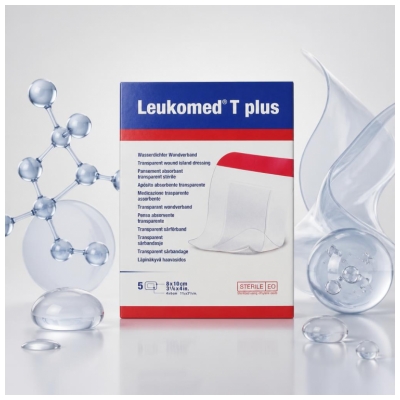 Essity Leukomed T Plus 5 Sterilūs Skaidrūs Sugeriami Tvarsčiai 8 x 10 cm