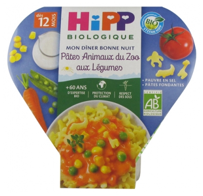 HiPP Mon Dîner Bonne Nuit Pâtes Animaux du Zoo aux Légumes dès 12 Mois Bio 230 g