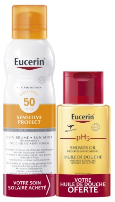 Eucerin Sun Protection Sensitive Protect Transparent Sun Mist SPF50 200ml + PH5 Shower Oil 100ml Free
