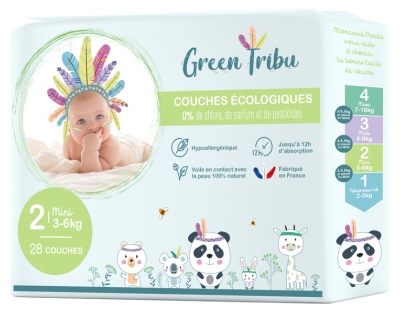 Green Tribu Couches Écologiques 30 Couches Taille 2 (3-6 kg)