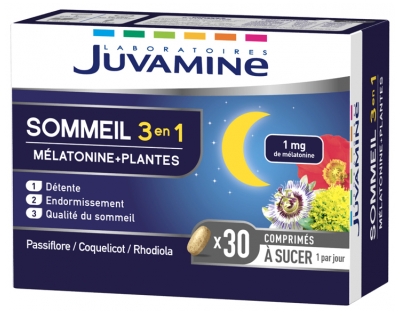 Juvamine Sommeil 3en1 Mélatonine + Plantes 30 Comprimés à sucer