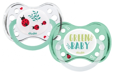 Dodie 2 Silicone Anatomical Soothers 6 Months and + N°A91 - Model: Green Baby and Ladybugs