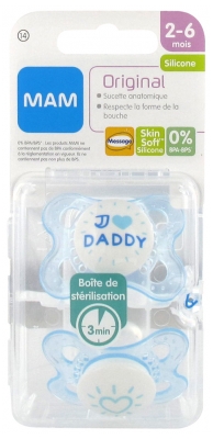 MAM 2 Symmetrical Silicone Original Soothers 2-6 Months - Model: Blue Love Daddy + Heart