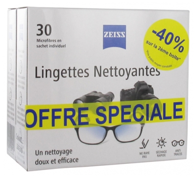 Zeiss Lingettes Nettoyantes pour Lunettes Lot de 2 x 30 Lingettes