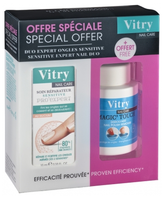 Vitry Nail Care Soin Réparateur Sensitive Pro'Expert 10 ml + Dissolvant Magic'Touch 75 ml Offert