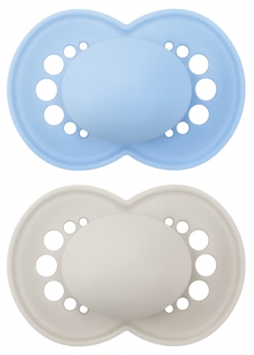 MAM Original 2 Silicone Anatomic Soothers Plain Colours 18 Months and + - Colour: Azure Blue/Taupe