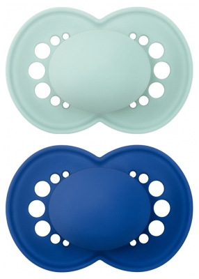 MAM Original 2 Silicone Anatomic Soothers Plain Colours 18 Months and + - Colour: Light Blue//Dark Blue