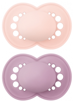 MAM Original 2 Silicone Anatomic Soothers Plain Colours 18 Months and + - Colour: Pastel Pink/Soft Violet