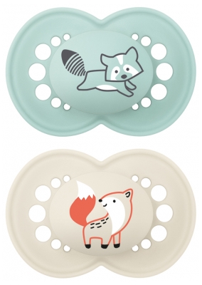 MAM Original 2 Anatomic Silicone Soothers Nature Colours 18 Months and + - Model: Raccoon/Fox