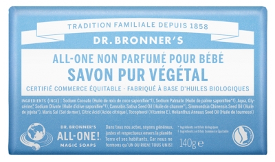 Dr Bronner's Savon Pur Végétal All-One 140 g - Parfum : Non Parfumé pour Bébé