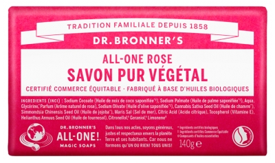 Dr Bronner's Savon Pur Végétal All-One 140 g - Parfum : Rose