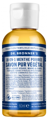Dr Bronner's Savon Pur Végétal 18-En-1 60 ml - Parfum : Menthe Poivrée