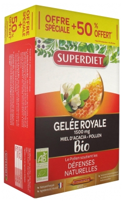 Superdiet Organic Royal Jelly Acacia Honey Pollen 20 Phials + 10 Phials Free
