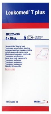 Essity Leukomed T Plus 5 Medicazioni Sterili Trasparenti Assorbenti 10 x 25 cm
