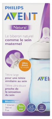 Avent Natural Baby Bottle 260ml 1 Month and + - Colour: Blue