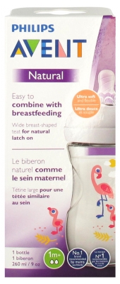 Avent Natural Baby Bottle 260ml 1 Month and + - Colour: Flamingo