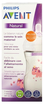 Avent Natural Baby Bottle 260ml 1 Month and + - Colour: Unicorn
