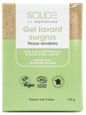 Alphanova Solide Gel Lavant Surgras Parfum Lait d'Aloe Bio 100 g