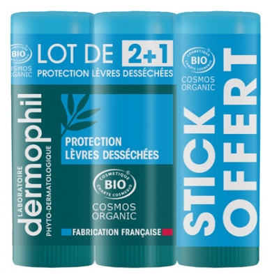 Dermophil Indien Protección Labios Lote de 2 x 4 g + 1 Gratis