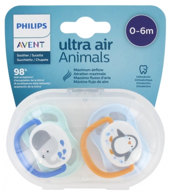 Avent Ultra Air Animals 2 Orthodontic Silicone Soothers 0-6 Months