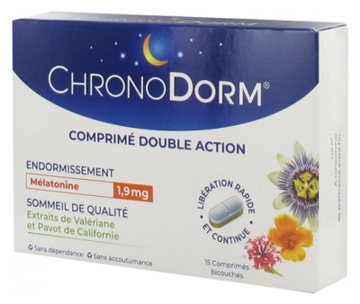 Laboratoires IPRAD ChronoDorm Double Action Mélatonine 1,9 mg Valériane 15 Comprimés