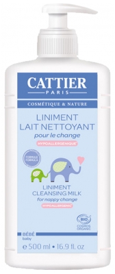 Cattier Bébé Liniment Lait Nettoyant pour le Change Hypoallergénique 500 ml
