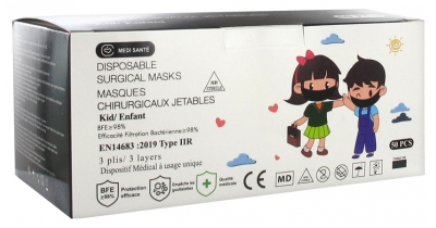 Médi-Santé Máscara Cirúrgica Descartável Infantil Tipo IIR BFE 98% Preto 50 Máscaras