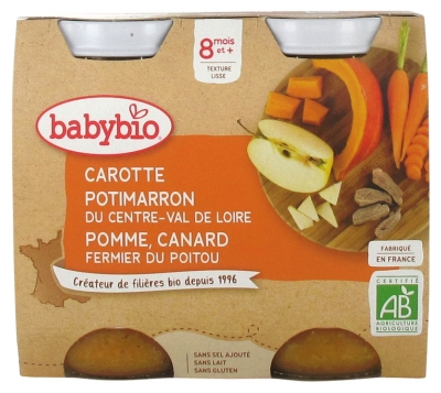 Babybio Carotte Potimarron Pomme Canard 8 Mois et + Bio 2 Pots de 200 g