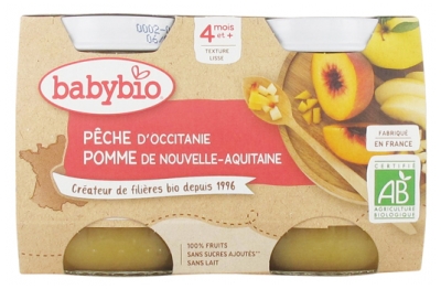 Babybio Peach Apple dai 4 Mesi in su Organic 2 Vasetti da 130g