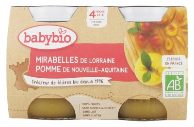 Babybio Mirabelka Jabłko 4 Miesiące i + Organic 2 x 130 g Słoiki