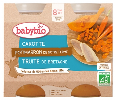 Babybio Carotte Potimarron Truite 8 Mois et + Bio 2 Pots de 200 g