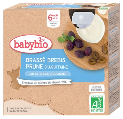Babybio Brassé Brebis Prune 6 Mois et + Bio 4 Gourdes de 85 g