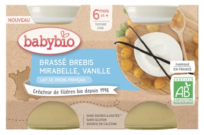 Babybio Brassé Brebis Mirabelle Vanille 6 Mois et + Bio 2 Pots de 130 g