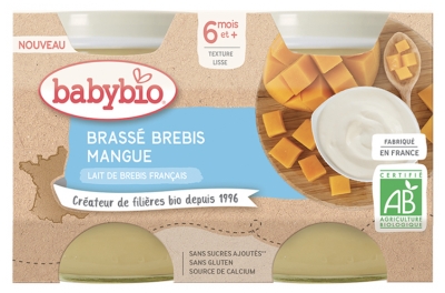 Babybio Brassé Brebis Mangue 6 Mois et + Bio 2 Pots de 130 g