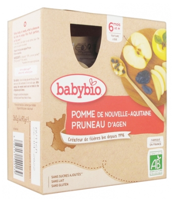Babybio Apple Prune 6 Months and + Organic 4 Gourds of 90g