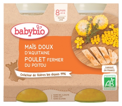 Babybio Maïs Doux Poulet 8 Mois et + Bio 2 Pots de 200 g