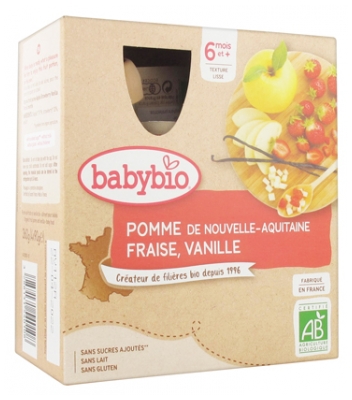 Babybio Pomme Fraise Vanille 6 Mois et + Bio 4 Gourdes de 90 g