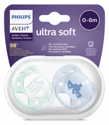 Avent Ultra Soft 2 Silicone Orthodontic Soothers with Pattern 0-6 Months