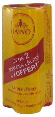 Laino Soin des Lèvres Stick Lot de 2 x 4 g + 1 Stick Offert - Senteur : Grenadine - Vanille - Cerise