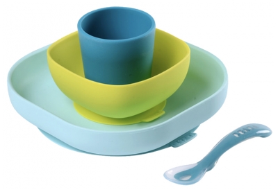 Béaba Silicone Meal Set With Suction Pad 4 Months and + - Colour: Blue