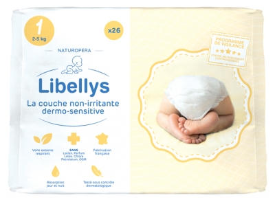 Libellys La Couche Non-Irritante Dermo-Sensitive Taille 1 (2-5 kg) 26 Couches